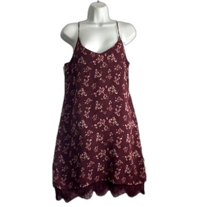 Divided Spaghetti Strap Floral Mini 90s-Style Slip Dress w/ Lace Hem